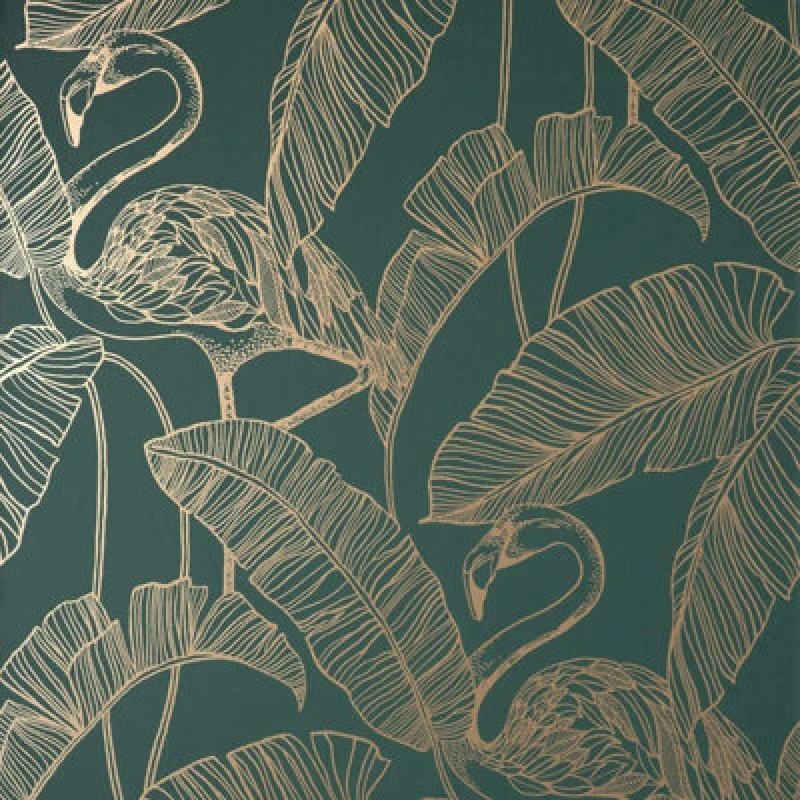 Image of FINE DECOR Fine Decor Flamingo Emerald Tropical Leaves Wallpaper Paste The Paper WL-FD42946