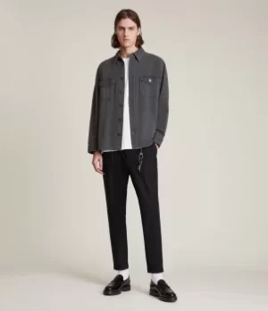 Image of AllSaints Mens Tallis Cropped Slim Trousers, Black, Size: 30