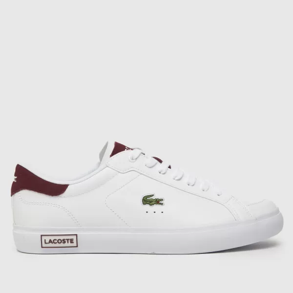Image of Lacoste powercourt trainers in white & burgundy