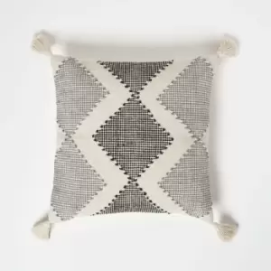 Image of HOMESCAPES Malmo Handwoven Textured Grey & Black Cushion 45 x 45cm - Natural, Black, Grey