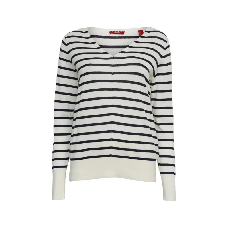 Image of Esprit Womens striped v-neck sweater Esprit Blanc Female 2XS