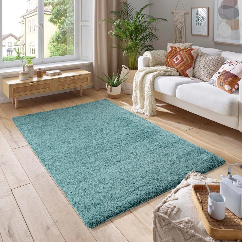 Image of Smart Living Smart Living Soft Fluffy 5cm Thick Pile Shaggy Area Rugs for Living Room, Bedroom in Duck Egg Blue Size: 200cm x 290cm Duck Egg Blue 20