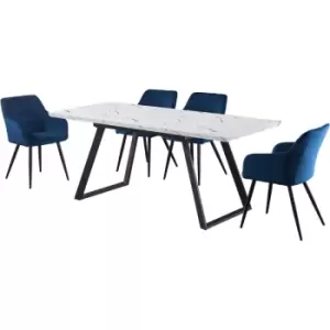 Image of 5 Pieces Life Interiors Camden Toga Dining Set - an Extendable White Rectangular Wooden Dining Table and Set of 4 Royal Dining Chairs - Royal