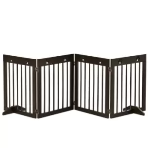 Image of Pawhut 4 Panel Wooden Dog Barrier & Folding Fence W/ Support Feet - Brown