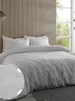 Image of Catherine Lansfield Chevron Clipped Jacquard Duvet Set Natural- Ks