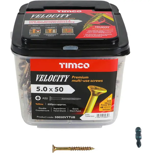 Image of Velocity Premium Countersunk Pozi Wood Screws Handy Tub 50050VYTUB Diameter: 5mm