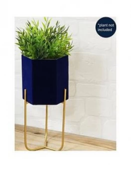 Image of Navy Planter With Metal Stand