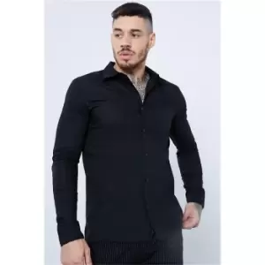 Image of I Saw It First Black Slim Fit Long Sleeeve Poplin Shirt - Black