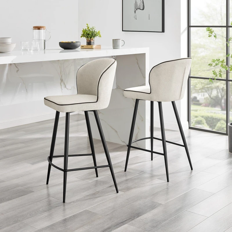 Image of FurnitureboxUK FurnitureboxUK Catriona 2x Cream Fabric Bar Chair Cream One Size Unisex 5056657188702