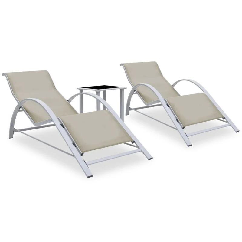 Image of VIDAXL Sun Loungers 2 pcs with Table Aluminium Cream Vidaxl 8720286086896