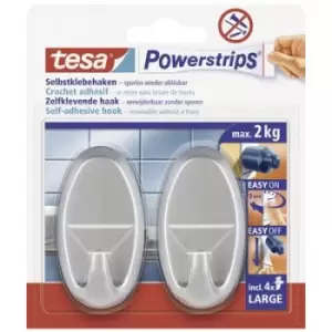 Image of tesa POWERSTRIPS Large Oval adhesive hook Chrome (matt) Content: 2 pc(s)