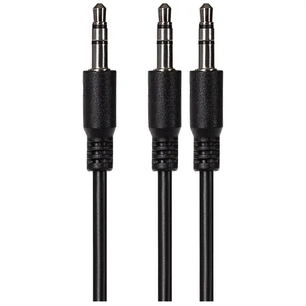 Image of Maplin Maplin 3.5mm Aux Stereo 3 Pole Jack to Twin 3.5mm 3 Pole Jack Cable - Black, 2m 496PAM