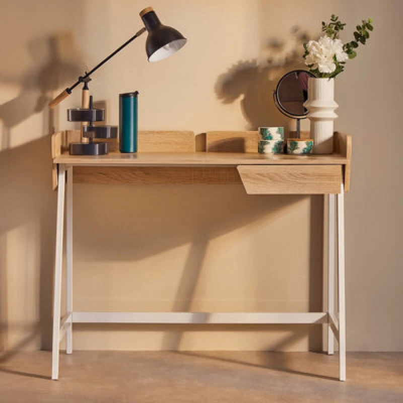 Image of Premier Housewares Bradbury Natural Oak Desk Home Office Work Desk Natural