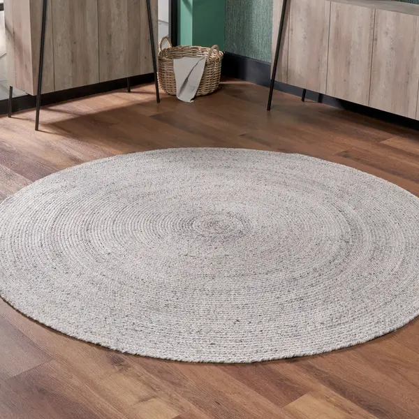 Image of Warm Grey Tweed Round Rug Grey