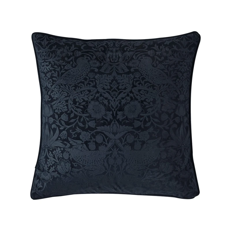 Image of William Morris At Home Strawberry Thief Embossed Cushion, 50x50cm, Prussian Blue