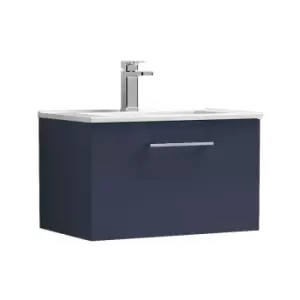 Image of Arno Matt Electric Blue 600mm Wall Hung Single Drawer Vanity Unit with 18mm Profile Basin - ARN1722B - Electric Blue - Nuie