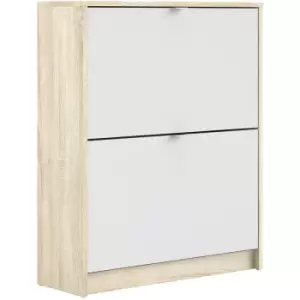 Image of Shoes Shoe cabinet w. 2 tilting doors and 2 layers Oak structure White - Oak structure White