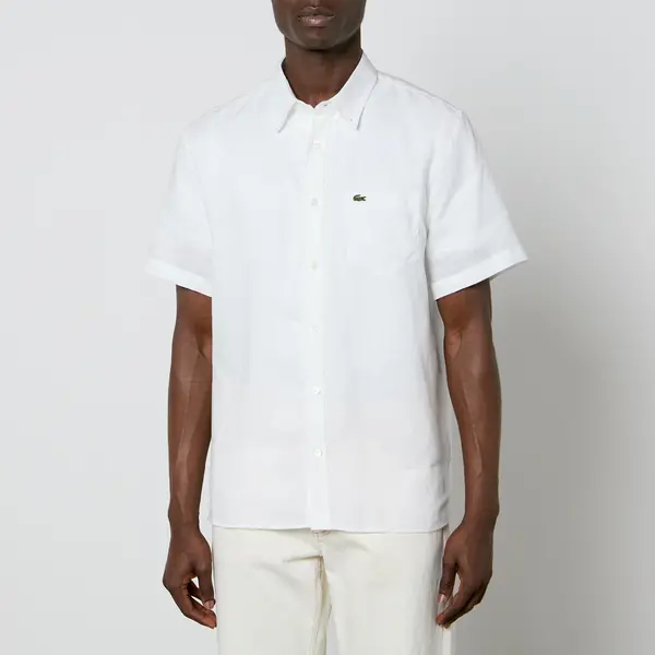 Image of Lacoste Short Sleeved Linen Shirt - L White Shirts male CH5699-001 L