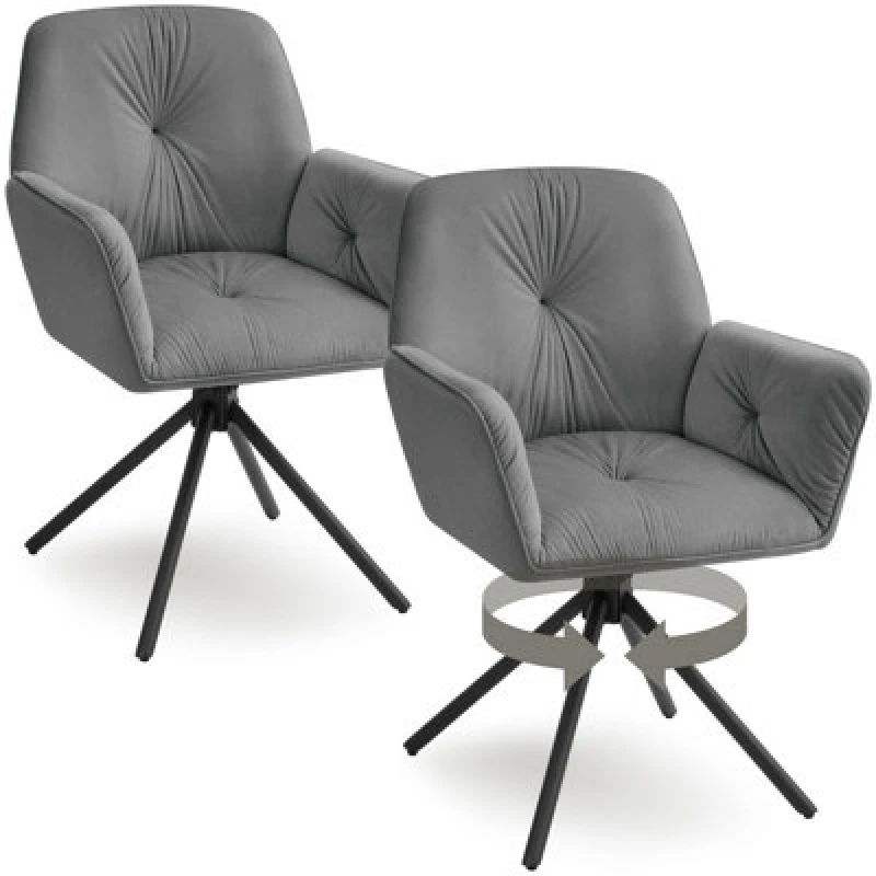 Image of Tectake Set Of 2 Swivel Chair Lenia - Upholstered, Padded, 56.5 X 54 X 86cm - Velvet Look Anthracite/black