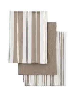 Image of Hometown Interiors Set Of 3 Organic Cotton Striped Tea Towels - Taupe