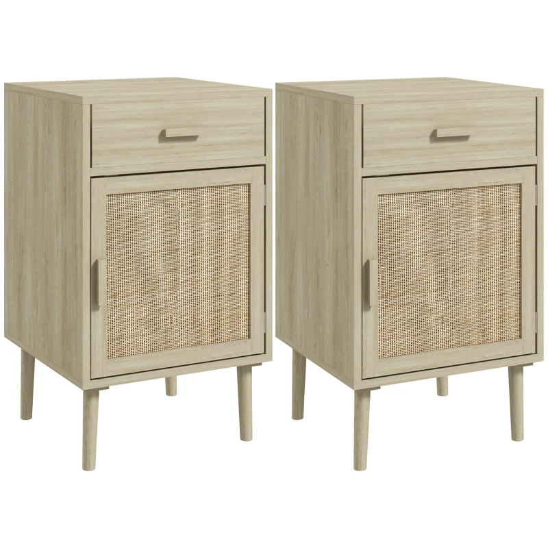 Image of HOMCOM Bedside Tables Set Of 2 With Drawer Cabinet - Natural 831-739V80AK