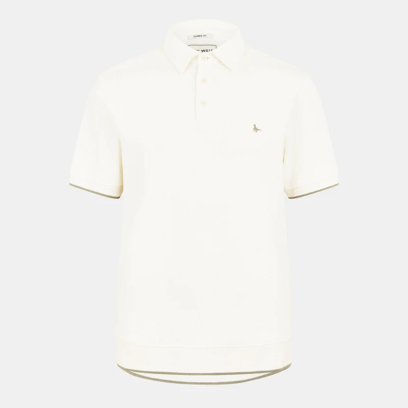 Image of Jack Wills Mens Waffle Textured Short-Sleeve Polo Shirt Bone White male S