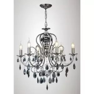 Image of Suspension Luna 6 Bulbs Black chrome / crystal