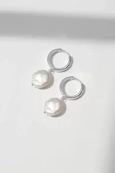 Image of Sterling Silver 925 Freshwater Pearl Hoop Earrings