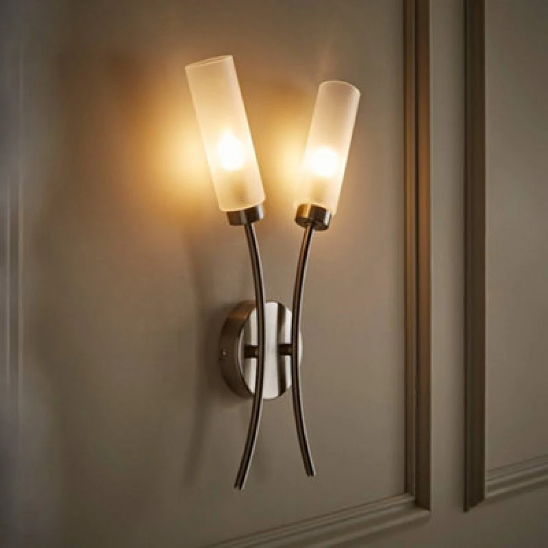 Image of ValueLights Maya 2 Way Curved Upright Reed Shaded Wall Light Silver