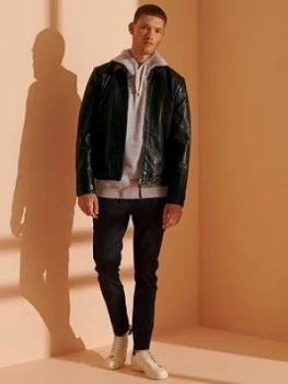 Image of Superdry Indie Coach Leather Jacket, Black Size M Men