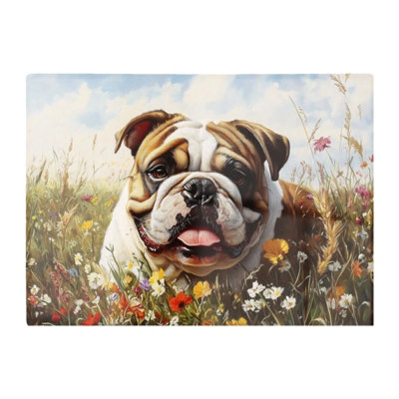 Image of Warren Reed Designer Bulldog In The Summer Meadow Chopping Board
