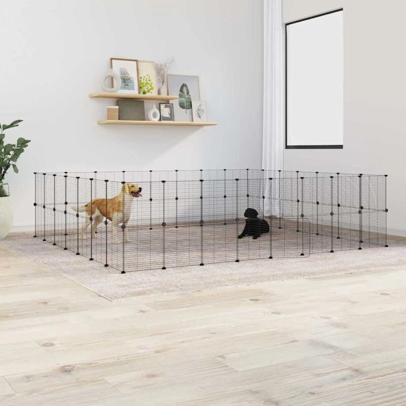 Image of VIDAXL 60-Panel Pet Cage with Door Black 35x35cm Steel Vidaxl 8720287190813