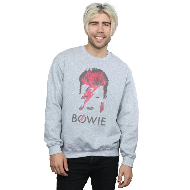Image of David Bowie David Bowie Men Aladdin Sane Distressed Sweatshirt in Grey Size: Small Grey S Male 5057981520763