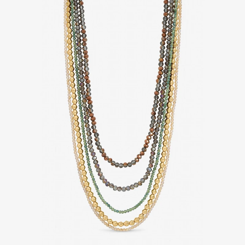 Image of Mood Gold and Multi Colour Beaded Multirow Necklace Chain Necklaces One Size Gold 41680910000