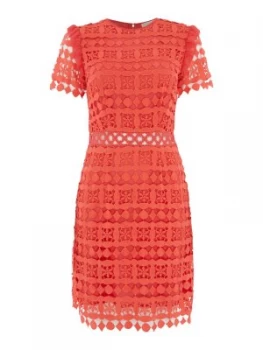 Image of Michael Kors Ruffle lace detail dress Red