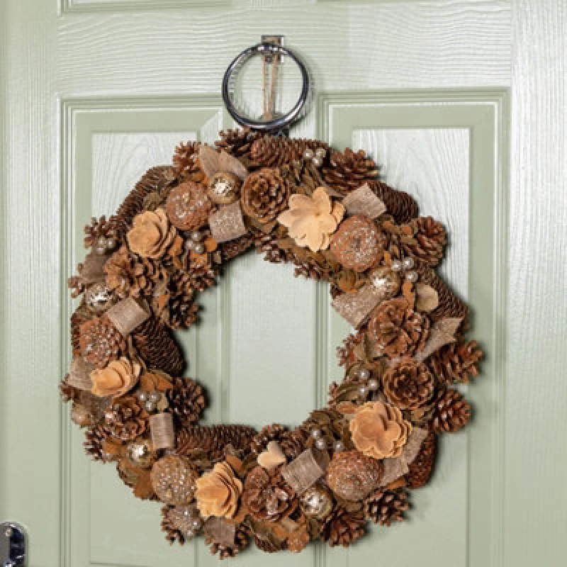 Image of 50cm Hanging Christmas Gold Fest Wreath with Pinecones and Gold Berries