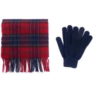 Image of Barbour Mens Tartan Scarf and Glove Gift Set Red Tartan One