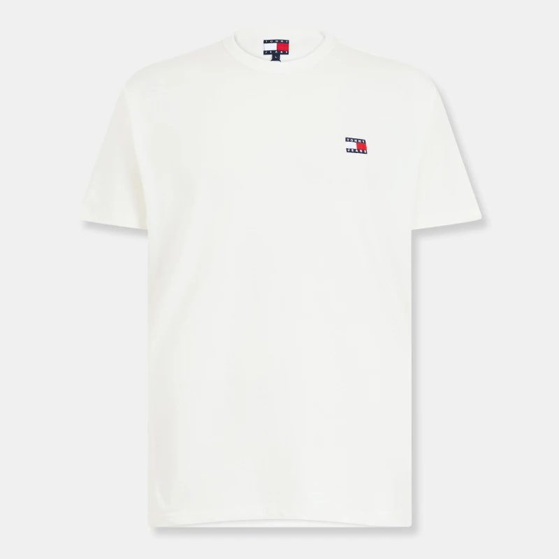 Image of Tommy Jeans Reg Logo Badge T-Shirt Ecru mens in multicolour