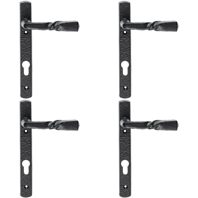Image of Loops 4x PAIR Ornate Twisted Lever on Narrow Euro Backplate 220 x 28mm Black Antique Black