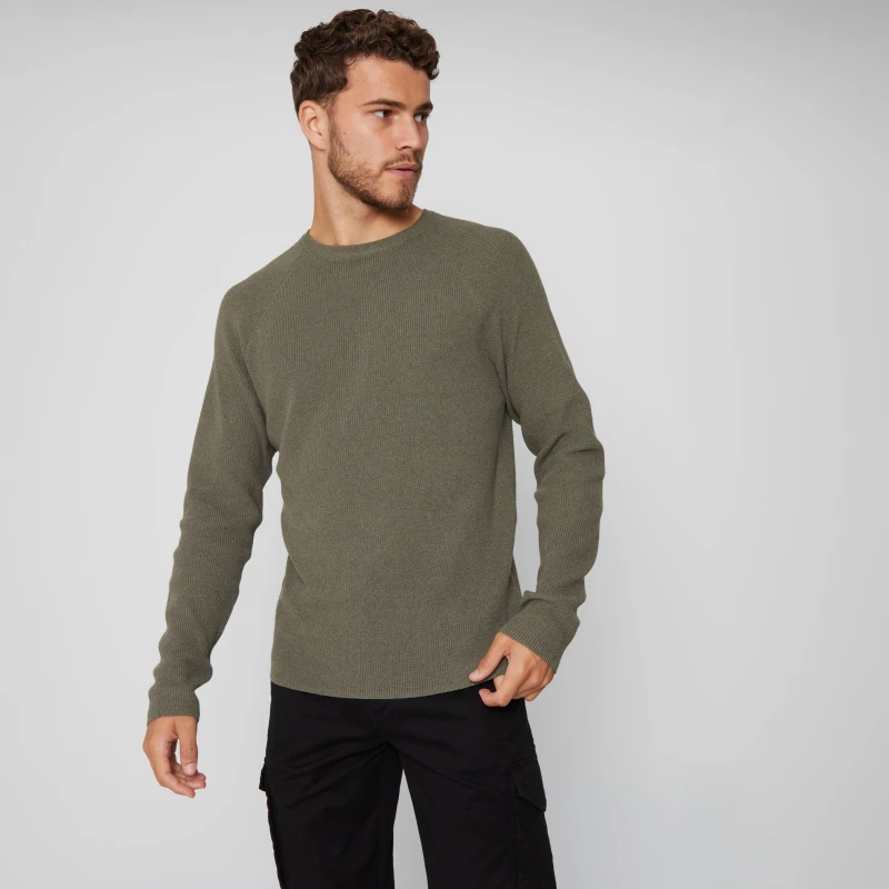 Image of Threadbare 'Denmore' Crew Neck Knitted Jumper Khaki