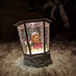 Image of Samuel Alexander - 26cm Snowtime Dual Power LED Christmas Glitter Water Spinner Blue Lantern Cute Dog Scene