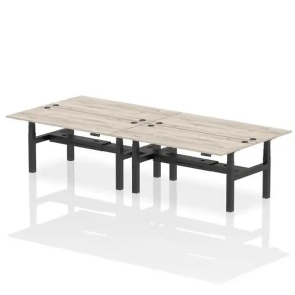 Image of Air Air Back-to-Back 1800 x 800mm Height Adjustable 4 Person Bench Desk Grey Oak Top with Cable Ports Black Frame HASCP4P18800GRYB