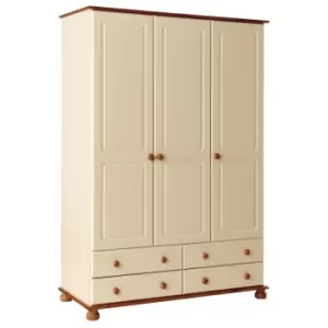 Image of Copenhagen 3 Door 4 Drawer Wardrobe In Cream/Pine
