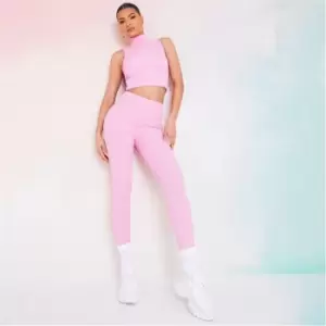 Image of I Saw It First High Neck Rib Crop Top - Pink