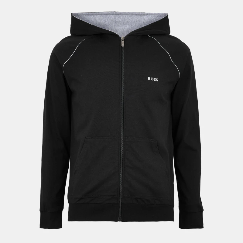 Image of Boss Mens MixMatch Zipped Hoodie, Full-Zip Closure Zip Hoodies M Black 53121440390