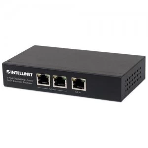 Image of Intellinet 2-Port Gigabit High-Power PoE+ Extender Repeater IEEE 802.3at/af Power over Ethernet (PoE+/PoE) metal