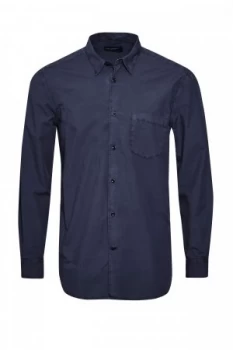 Image of Mens French Connection Garment Dyed Polin Collared Shirt Dark Blue