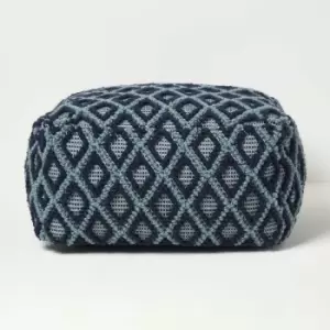 Image of HOMESCAPES Tula Handwoven Textured Navy & Teal Pouffe Bean Cube - Navy, Teal, Natural