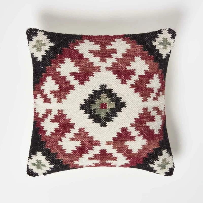 Image of Homescapes Tawa Handwoven Traditional Red & Black Kilim Cushion Red unisex