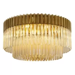 Image of Luminosa Lighting - Luminosa Poland Ceiling Lamp Round 12 Light E14, Brass, Cognac Sculpted Glass, Item Weight: 28.4kg